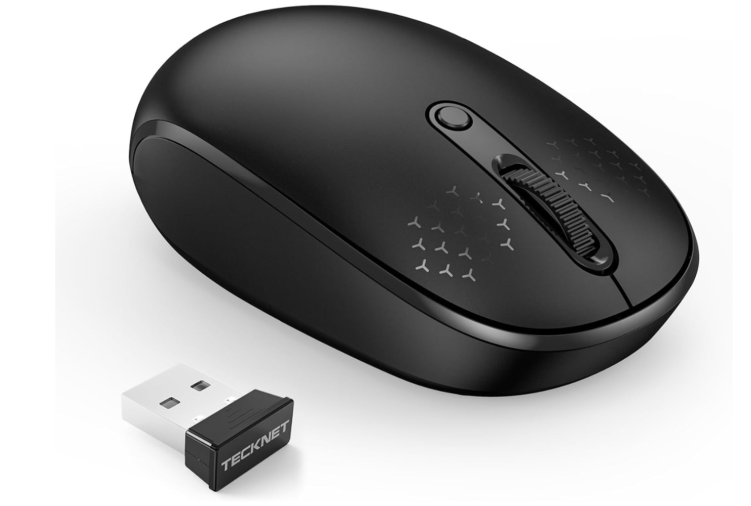 wireless mouse, 2.4G silent computer mouse with USB receiver, 4-button portable cordless mouse, suitable for Chromebook, laptop, PC, Mac, 800/1200/1600 DPI - black